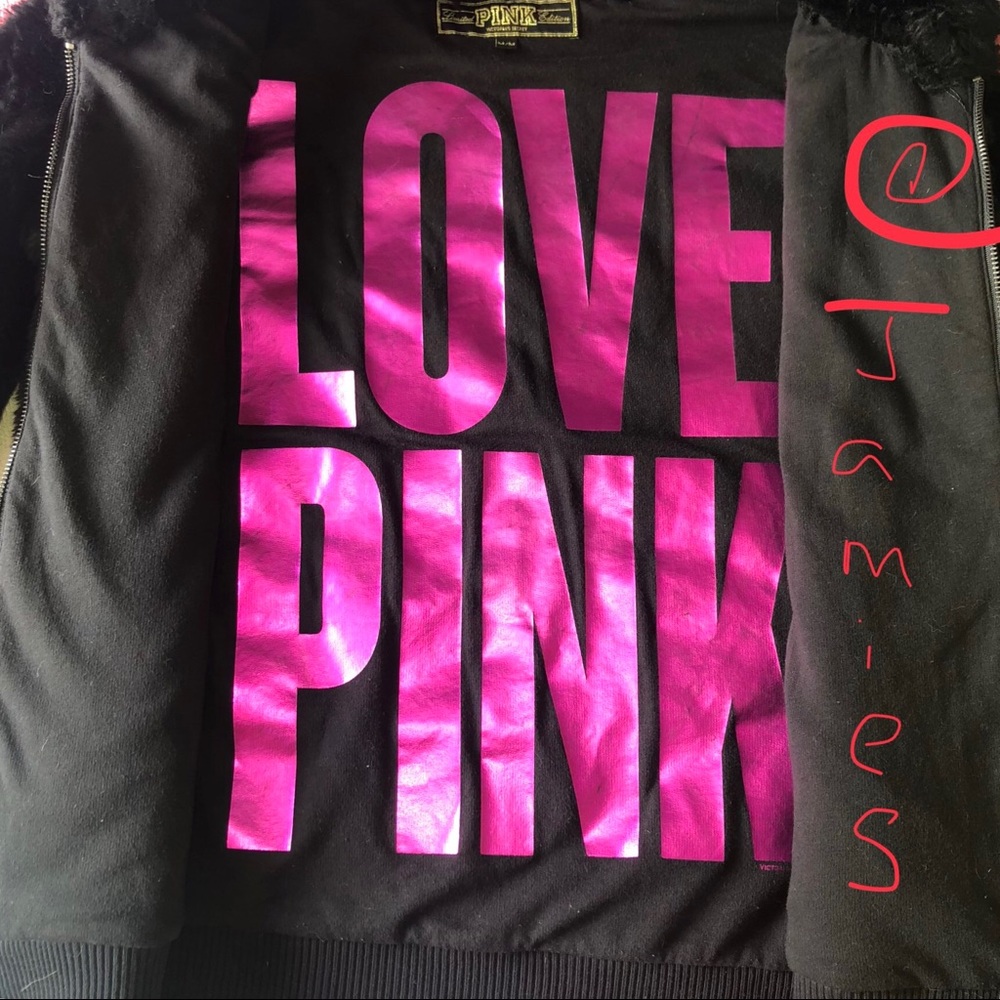 Victorias Secret LOVE Pink Black Coat hoodie! Med